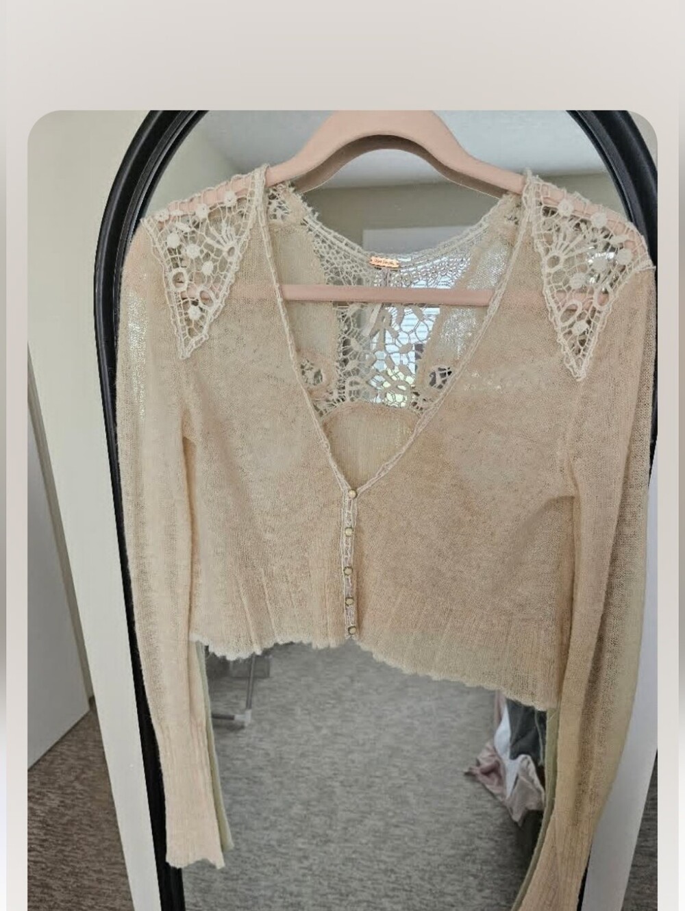 Free People - Women's Cropped Lace Cardigan Sweater - Cream